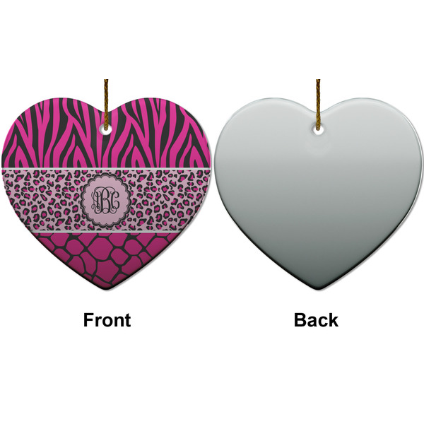 Triple Animal Print Ceramic Flat Ornament - Heart Front & Back (APPROVAL)