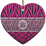Triple Animal Print Heart Ceramic Ornament w/ Monogram