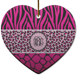 Triple Animal Print Heart Ceramic Ornament w/ Monogram