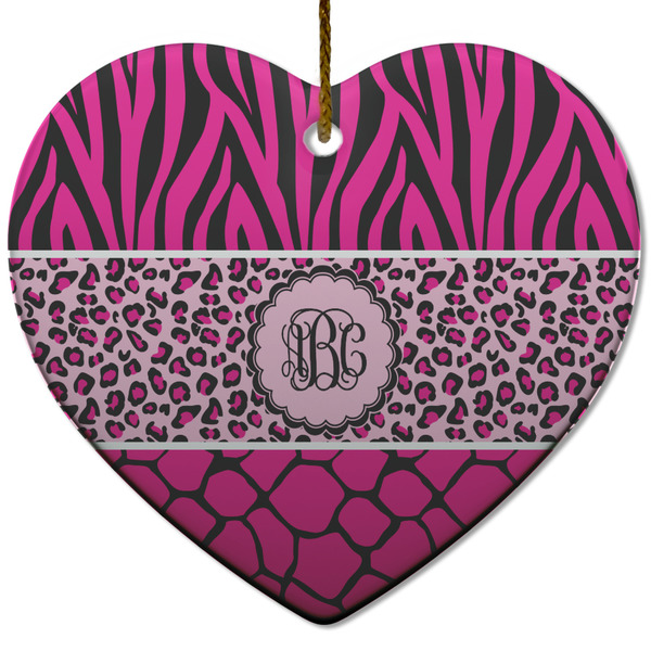 Triple Animal Print Ceramic Flat Ornament - Heart (Front)