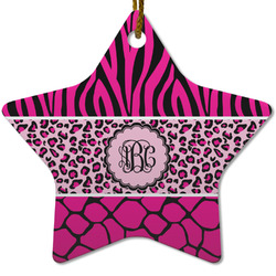 Triple Animal Print Star Ceramic Ornament w/ Monogram