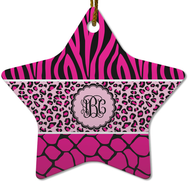 Triple Animal Print Ceramic Flat Ornament - Star (Front)