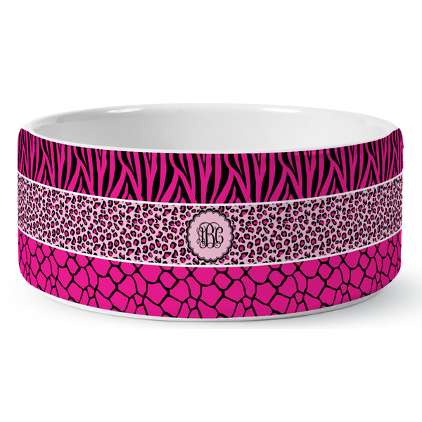 Custom Triple Animal Print Ceramic Dog Bowl (Personalized)