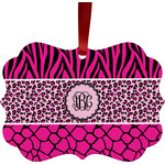 Triple Animal Print Metal Frame Ornament - Double Sided w/ Monogram