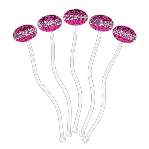 Triple Animal Print Clear Plastic 7" Stir Stick - Oval - Fan