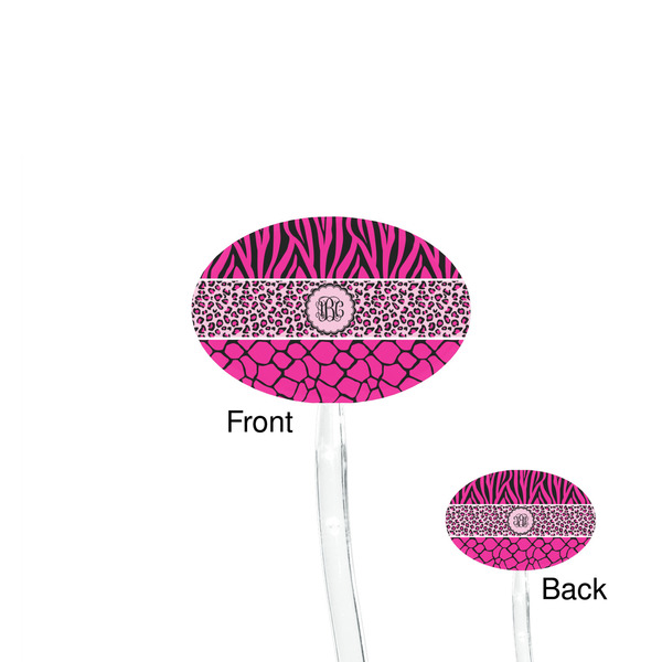 Triple Animal Print Clear Plastic 7" Stir Stick - Oval - Front & Back