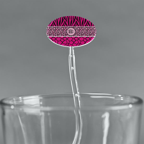 Triple Animal Print Clear Plastic 7" Stir Stick - Oval - Main