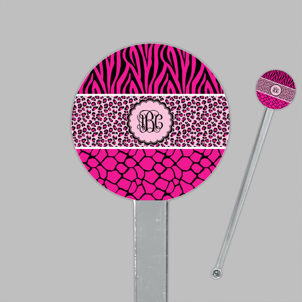 Triple Animal Print Clear Plastic 7" Stir Stick - Round - Closeup