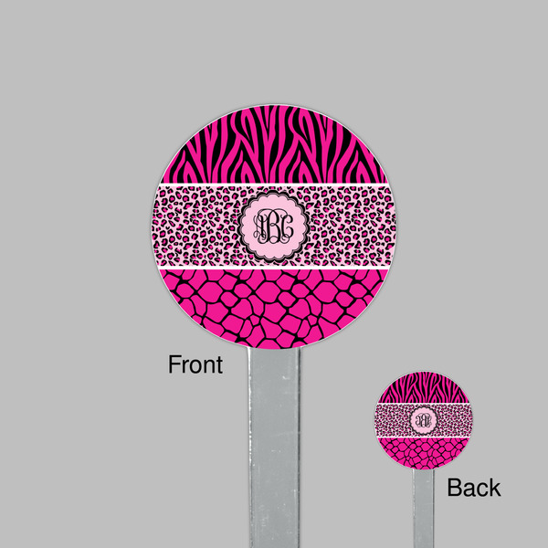 Triple Animal Print Clear Plastic 7" Stir Stick - Round - Front & Back