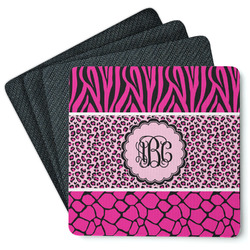 Triple Animal Print Square Rubber Backed Coasters - Set of 4 (Personalized)