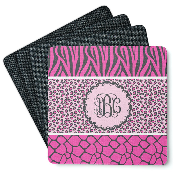Custom Triple Animal Print Square Rubber Backed Coasters - Set of 4 (Personalized)