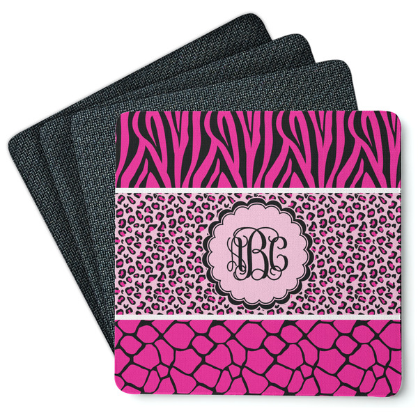 Custom Triple Animal Print Square Rubber Backed Coasters - Set of 4 (Personalized)
