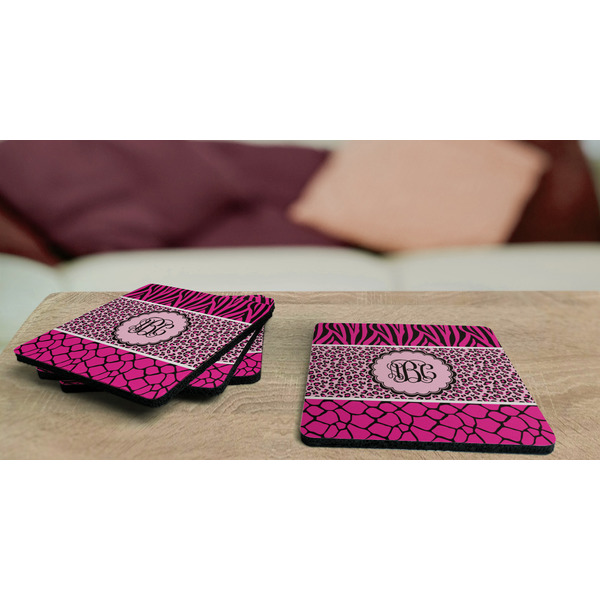 Triple Animal Print Coaster Rubber Back - On Coffee Table
