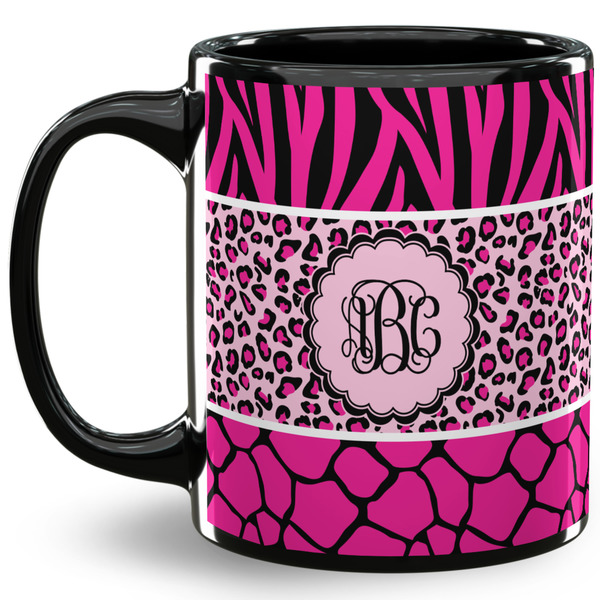 Custom Triple Animal Print 11 Oz Coffee Mug - Black (Personalized)