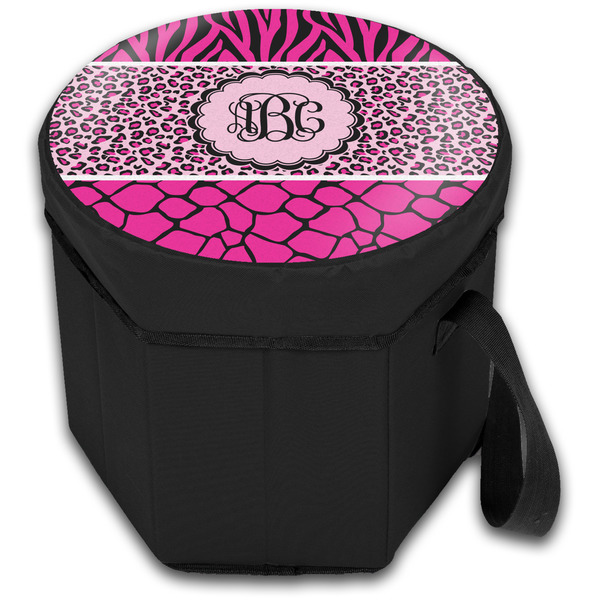 Triple Animal Print Collapsible Personalized Cooler & Seat (Closed)