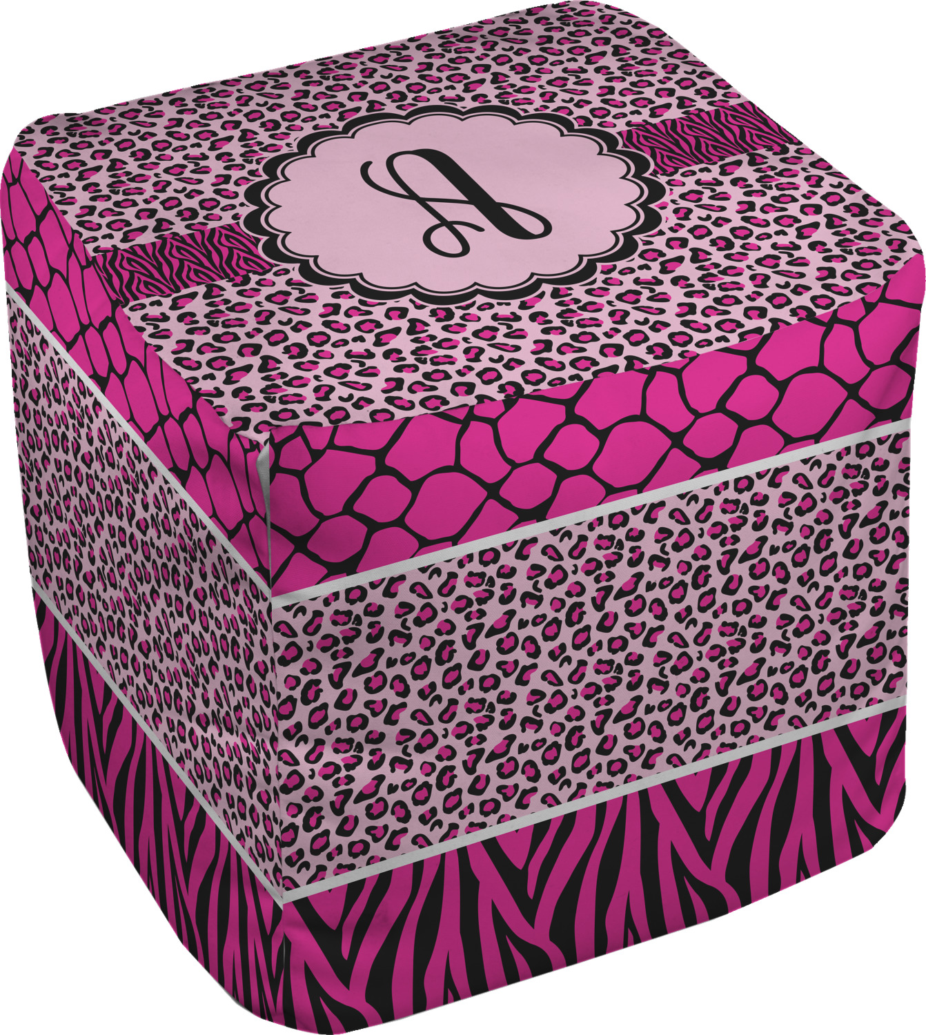Custom Triple Animal Print Cube Pouf Ottoman (Personalized