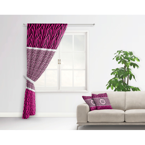 Triple Animal Print Curtain With Window and Rod - in Room Matching Pillow
