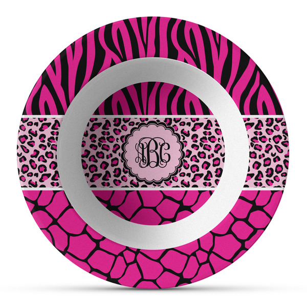 Custom Triple Animal Print Plastic Bowl - Microwave Safe - Composite Polymer (Personalized)