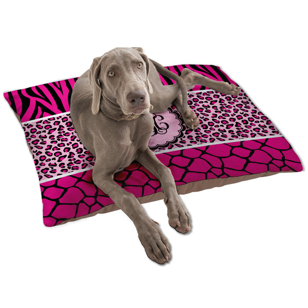 Custom Triple Animal Print Dog Bed - Large w/ Monogram
