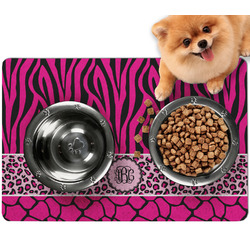 Triple Animal Print Dog Food Mat - Small w/ Monogram