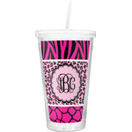 Triple Animal Print Double Wall Tumbler with Straw (Personalized)
