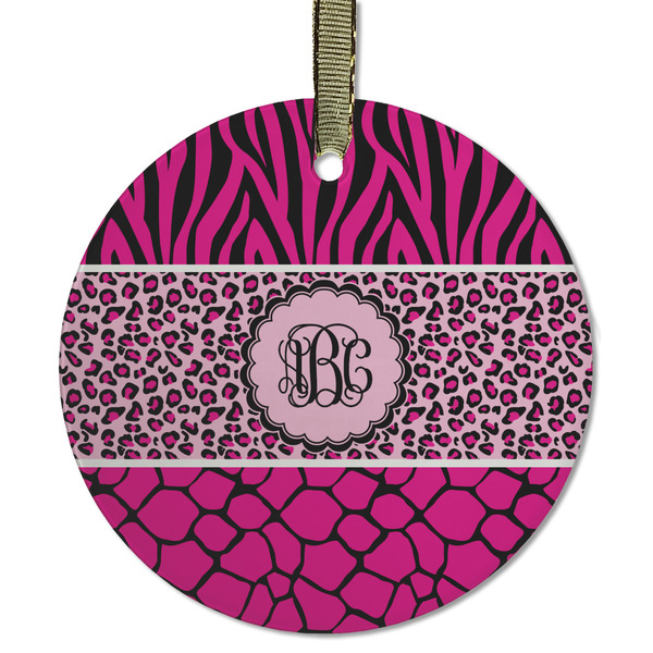 Triple Animal Print Frosted Glass Ornament - Round