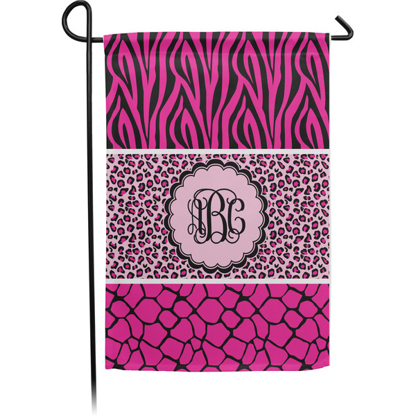 Custom Triple Animal Print Small Garden Flag - Single Sided w/ Monograms