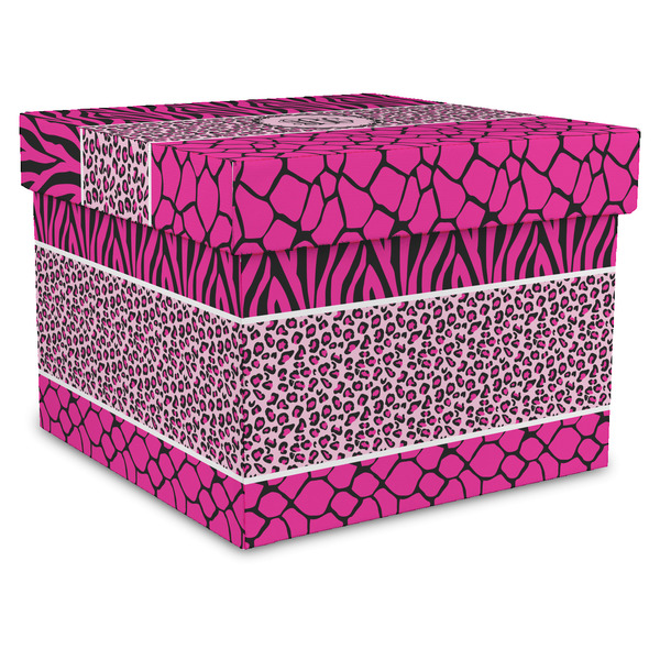 Custom Triple Animal Print Gift Box with Lid - Canvas Wrapped - X-Large (Personalized)