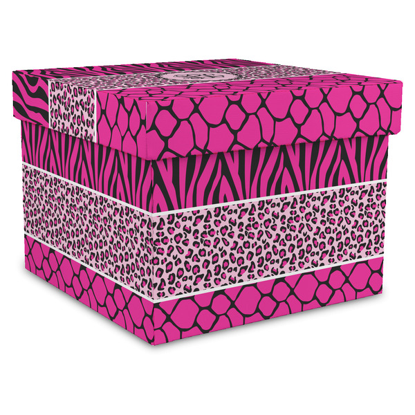 Custom Triple Animal Print Gift Box with Lid - Canvas Wrapped - XX-Large (Personalized)