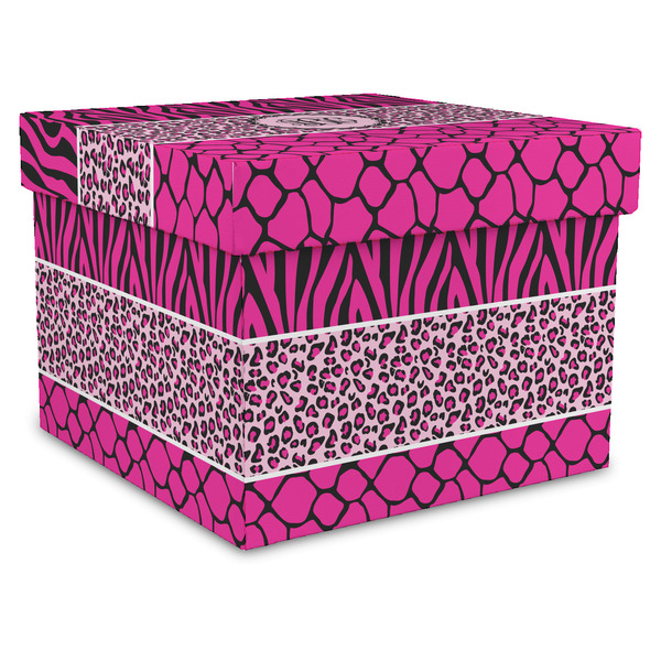 Custom Triple Animal Print Gift Box with Lid - Canvas Wrapped - XX-Large (Personalized)