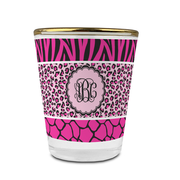 Custom Triple Animal Print Glass Shot Glass - 1.5 oz - with Gold Rim - Single (Personalized)