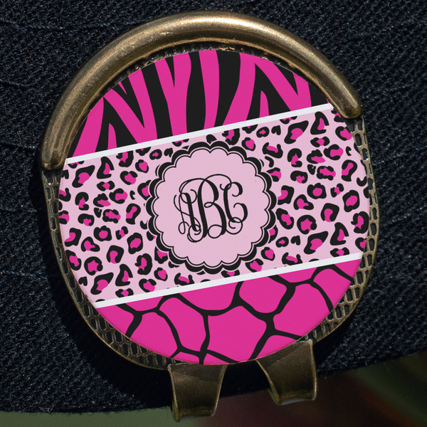 Triple Animal Print Golf Ball Marker Hat Clip - Gold - Close Up