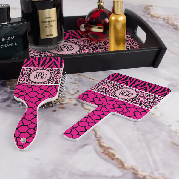 Triple Animal Print Hair Brush and Hand Mirror - Bathroom Scene