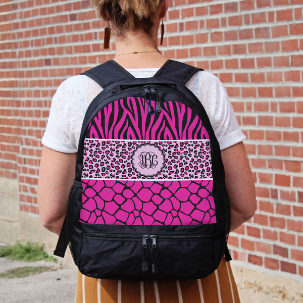 Triple Animal Print Large Backpack - Black - On Back