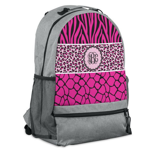 Custom Triple Animal Print Backpack - Grey (Personalized)