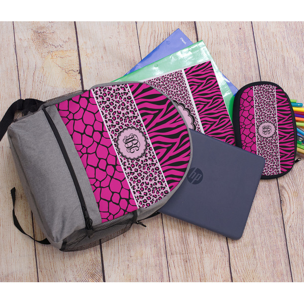 Triple Animal Print Large Backpack - Gray - With Stuff