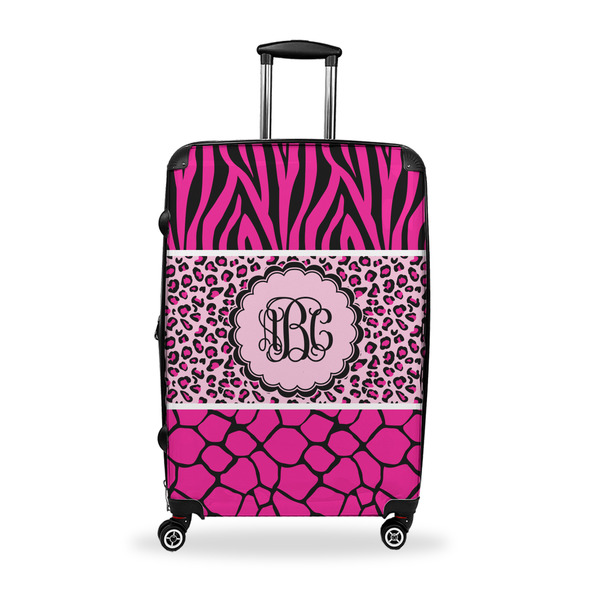 Custom Triple Animal Print Suitcase - 28" Large - Checked w/ Monogram
