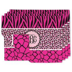 Triple Animal Print Double-Sided Linen Placemat - Set of 4 w/ Monogram
