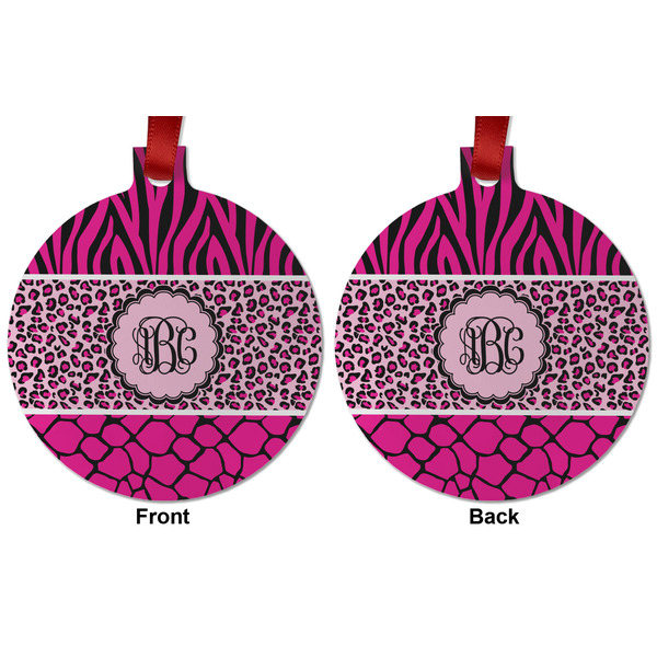 Triple Animal Print Metal Ball Ornament - Front and Back