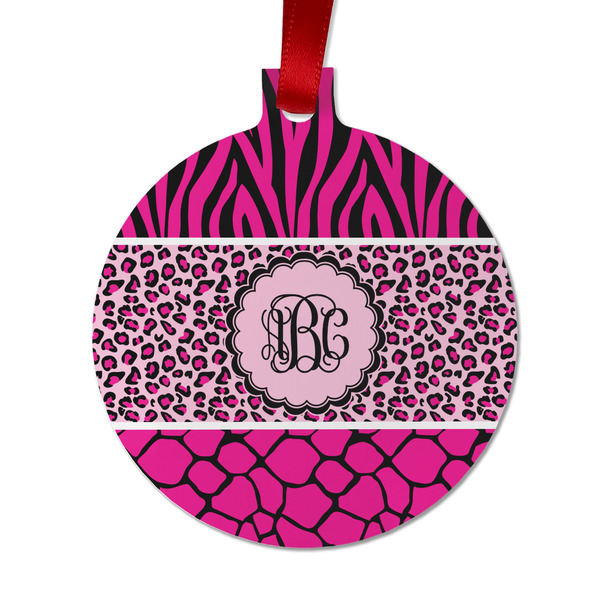 Custom Triple Animal Print Metal Ball Ornament - Double Sided w/ Monogram