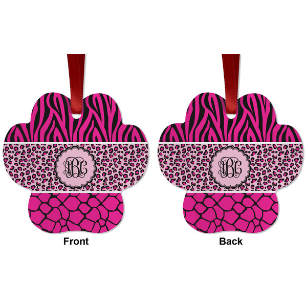 Triple Animal Print Metal Paw Ornament - Front and Back