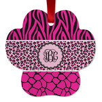 Triple Animal Print Metal Paw Ornament - Double Sided w/ Monogram