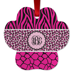 Triple Animal Print Metal Paw Ornament - Double Sided w/ Monogram