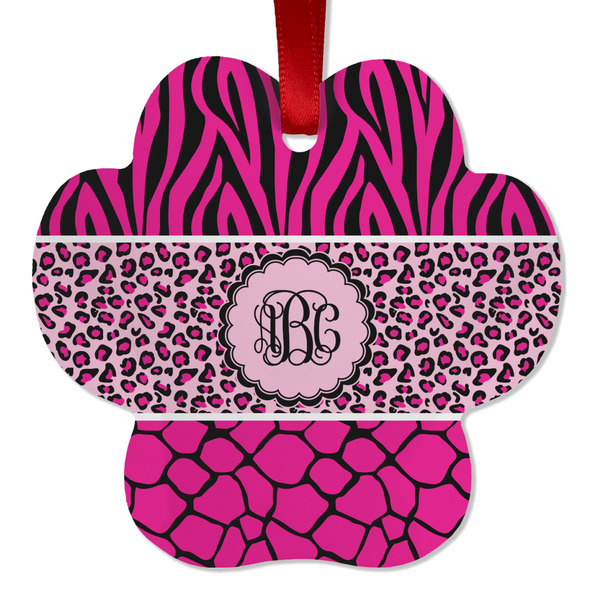 Custom Triple Animal Print Metal Paw Ornament - Double Sided w/ Monogram