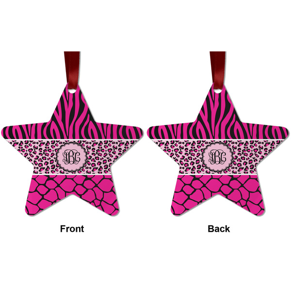 Triple Animal Print Metal Star Ornament - Front and Back