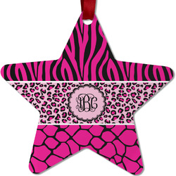 Triple Animal Print Metal Star Ornament - Double Sided w/ Monogram