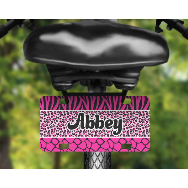 Triple Animal Print Mini License Plate on Bicycle