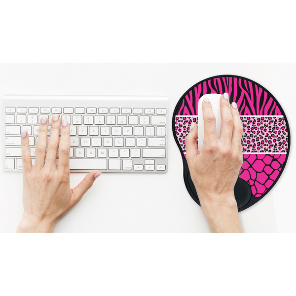 Triple Animal Print Mouse Pad with Wrist Rest - LIFESYTLE 2 (in use)