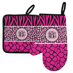 Triple Animal Print Left Oven Mitt & Pot Holder Set w/ Monogram