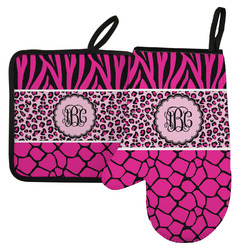 Triple Animal Print Left Oven Mitt & Pot Holder Set w/ Monogram